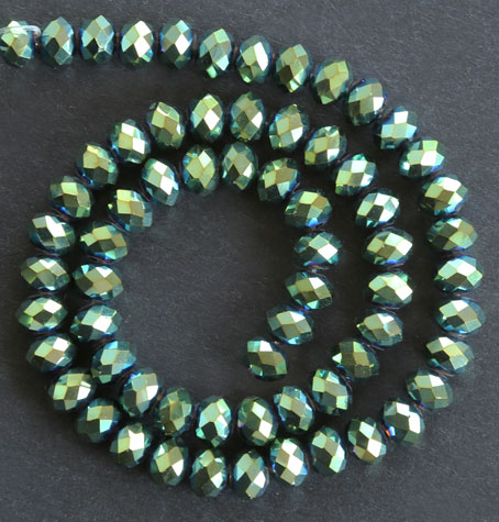 Glaspärlor facetterad rondell 6,5x4,5 mm Grön, ca 65 st