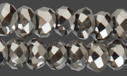 Glaspärlor facetterad rondell 6,5x4,5 mm. Silverfärg, ca 65 st