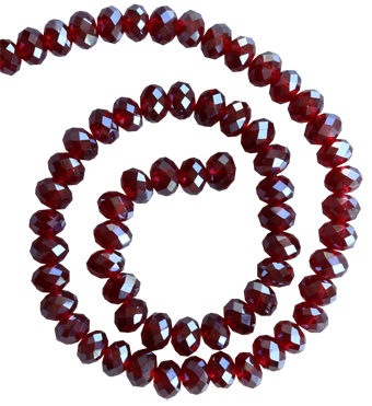 Glaspärlor facetterad rondell 6,5x4,5 mm mörkt vinröd, ca 65 st