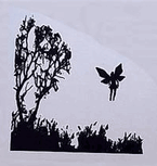 Träd med älva. Dekal ca 35 mm bred x 40 mm hög.