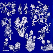 Dekal vit 11 blommor, var och en mellan 1,5 till 4 cm höga. Arket är 10x10 cm