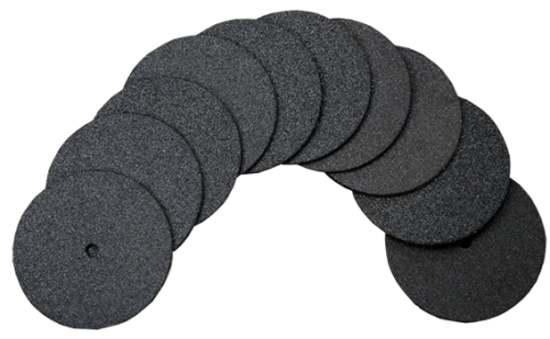 Slipa trådändar, kanter m.m. 10 stycken. En styv slipskiva med slipkorn på båda sidor