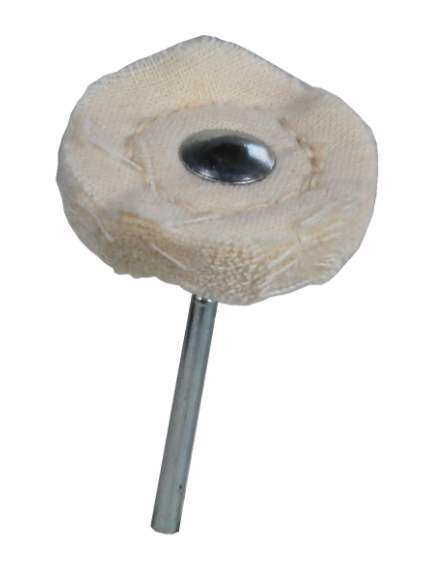 Polertrissa 25 mm bomull för blankpolering med mandrel. Mandrellen är 2,3 mm passande för de flesta maskiner.