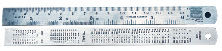 Linjal stål 150 mm, graderad med både mm och tum