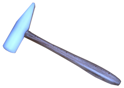 Hammare nylon. En ände 3 cm i diameter och lite välvd. Huvudets längd 12 cm