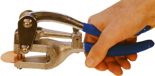 Håltagningstång för upp till 1,3 mm tjock silver, koppar eller mässingsplåt.