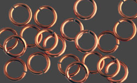 Bindringar koppar 10st, 8,6 mm ytterdiameter , 6 mm innerdiameter. öppna.