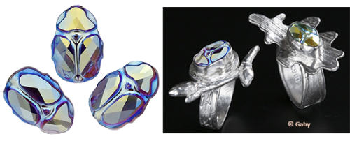 Scarabé i gjutet glas med skimmer Ametist. 12 mm lång