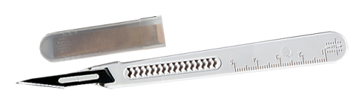 Kniv, skalpell med plasthandtag.