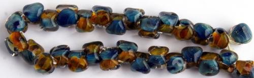 Glaspärla "dubbel" i sträng om ca 30st. Blå-brun