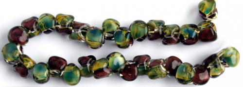 Glaspärla "dubbel" i sträng om ca 30st. Grön-brun