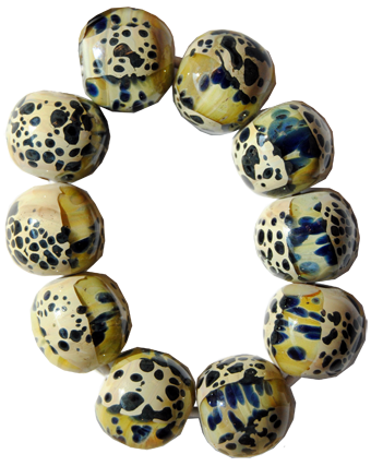 Glaspärlor 10 st grön-svart marmormönster.