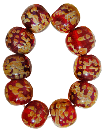 Glaspärlor 10 st Vulcano Rock Red marmorerad