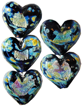 Glaspärlor 5 st, Hjärta Stjärnnatt Dichroisk