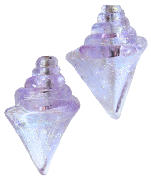 Glaspärlor 2st Snäckor Nobilis med 2mm hål igenom. Handgjorda med glitter