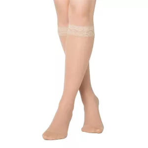 Stödstrumpor i nylon knähöga med snygg silikonkant - Funq Wear Beige