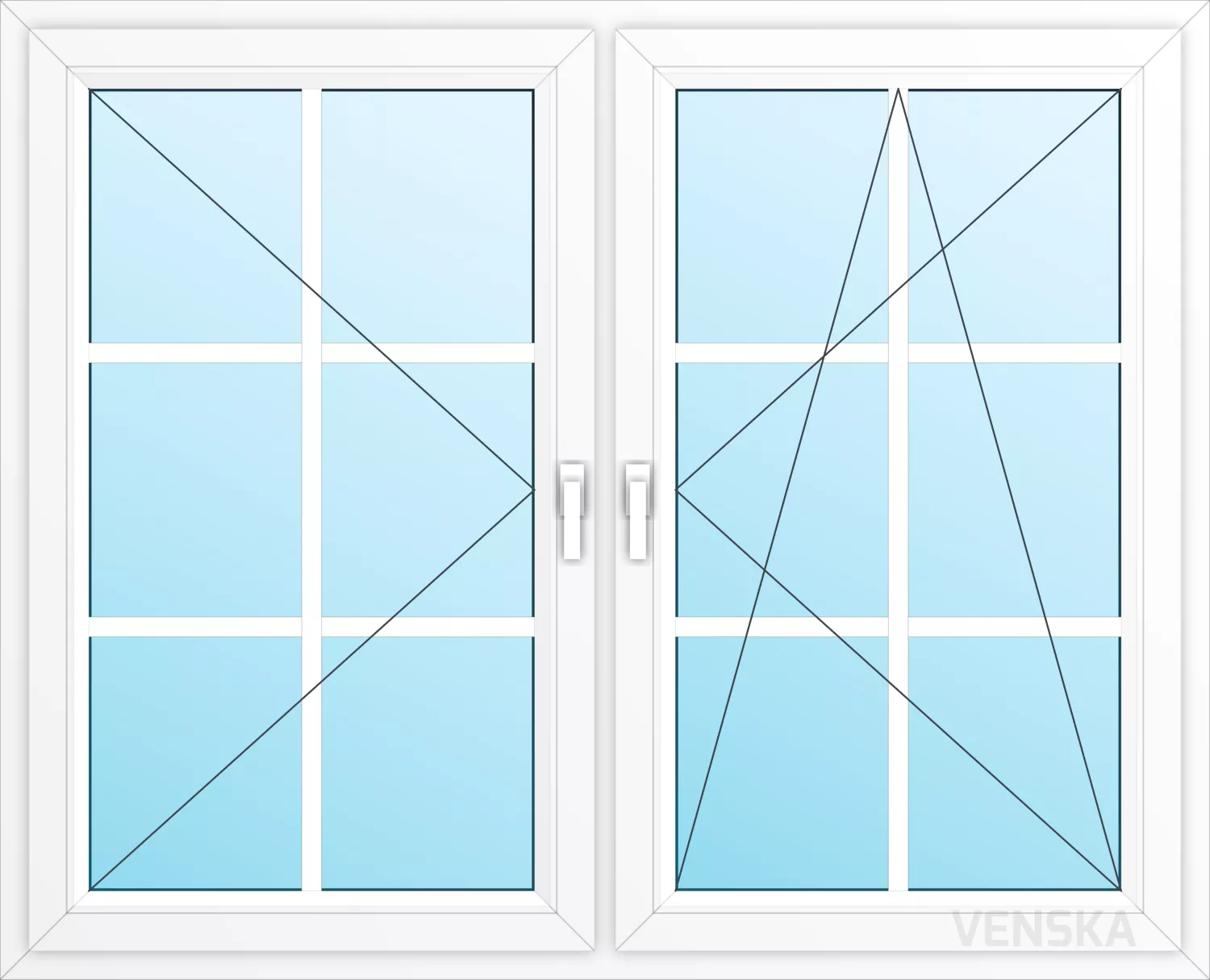 Öppningsbart PVC Fönster Original 2-luft spröjs 2x6 rutor