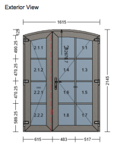 Utåtgående Parytterdörr PVC spröjs 12 rutor 1615 x 2145mm
