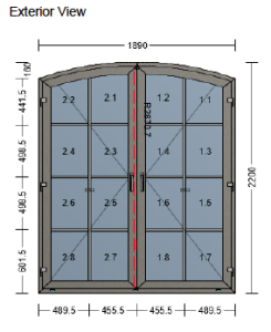Utåtgående Pardörr PVC spröjs 16 rutor 1890 x 2200mm