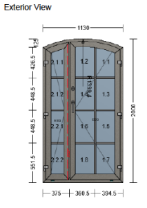 Utåtgående Pardörr PVC spröjs 12 rutor 1130 x 2000mm