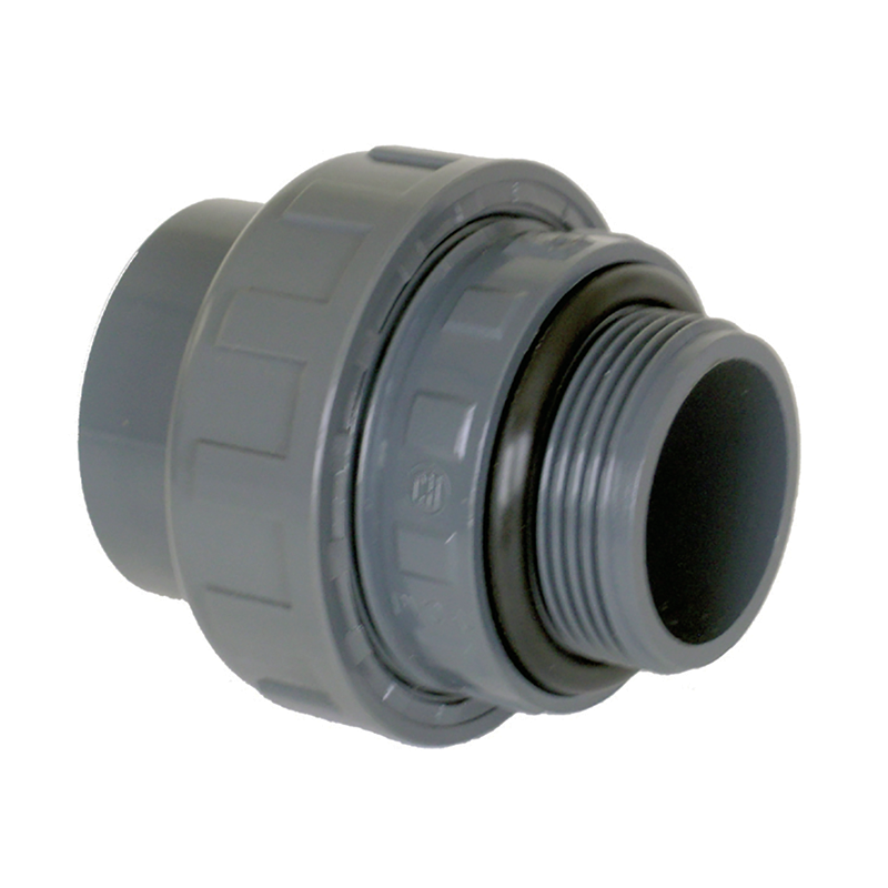 PVC Union 50mm lim till 1½" gänga - 3 delar med o-rings tätning