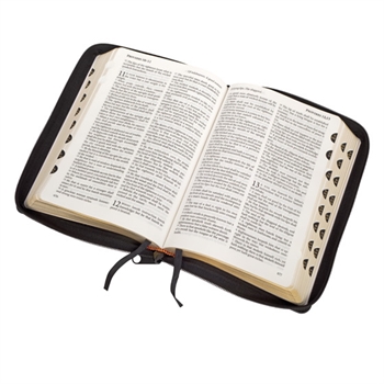 KJV, black, calf skin, thump index, zip, 190x133x25mm