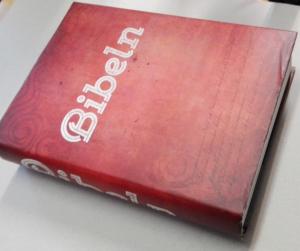 bibel 2000 - hårdbunden grå/grön med rött skyddsomslag  200x150x40mm