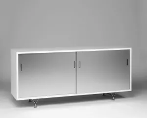 Förvaringsskåp Mi 805 i vitt hårdlaminat och aluminiumdörrar