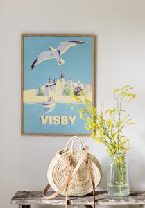 Travelposter 50x70 VISBY MED MÅS OCH BÅT