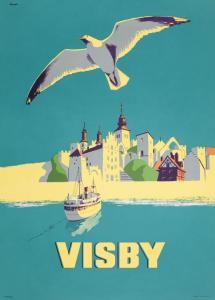 Travelposter 50x70 VISBY MED MÅS OCH BÅT