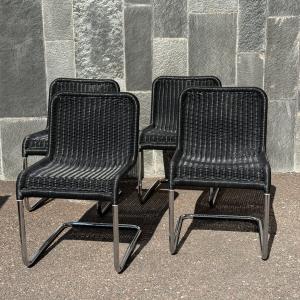 Marcel Breuer D41 chairs – with black woven seat and back – set of four