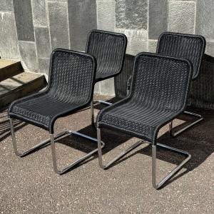 Marcel Breuer D41 chairs – with black woven seat and back – set of four