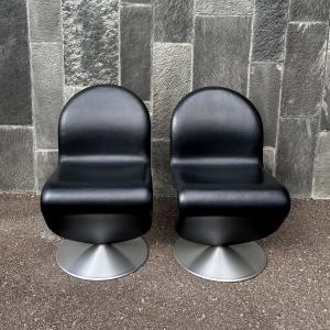 Verner Panton-stol i svart skinn