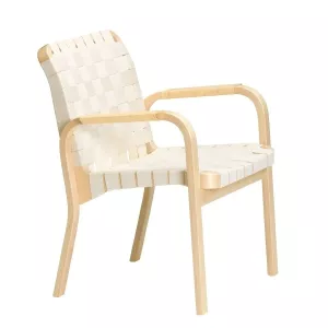 Omklädsel av Alvar Aalto karmfåtölj P45 i sadelgjord