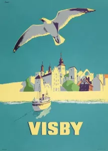 Travelposter 50x70 VISBY MED MÅS OCH BÅT