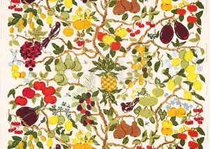 Handtryckt tyg FRUKTTRÄD