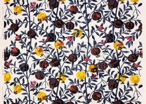 Handtryckt tyg GRANATÄPPLE