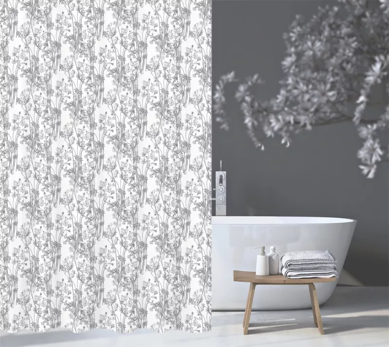 Blommigt Duschdraperi Grå