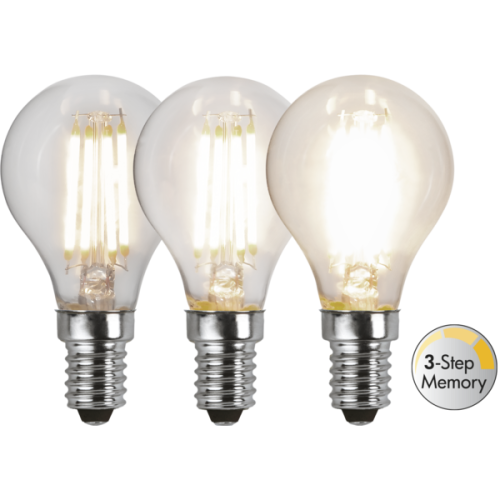 LED-Lampa E14 P45 Clear White 3-Step Memory