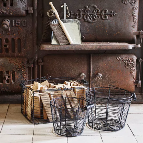 Trådkorg med Handtag Svart