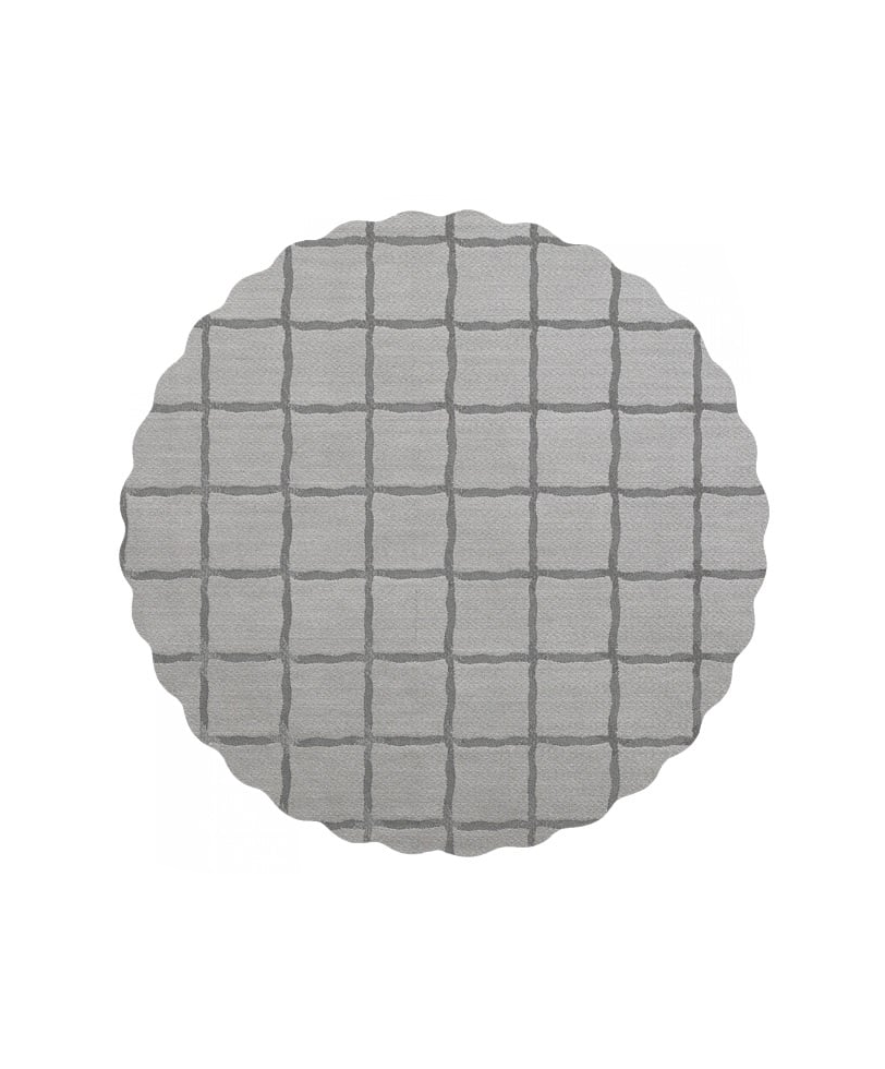 Präglad Ruta Rund Vaxduk Grå