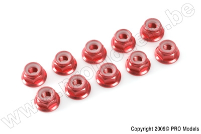 Flanged nylstop nut M3 "Red", Aluminium (10pcs)