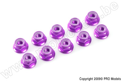 Flanged nylstop nut M3 "Purple", Aluminium (10pcs)
