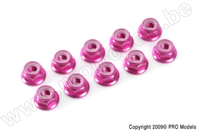 Flanged nylstop nut M5 "Pink", Aluminium (10pcs)