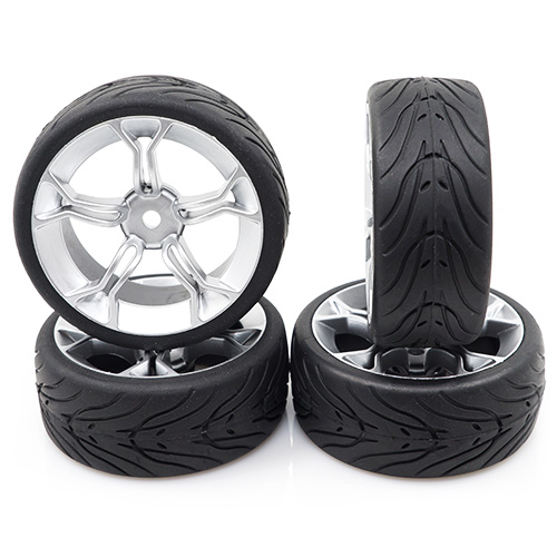 Yeah Racing Spec T MS Wheel Offset 3 Silver w/Tire 4pcs For 1/10 Touring