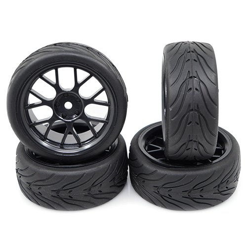 Yeah Racing Spec T CS Wheel 3 black rim, rubber wheels