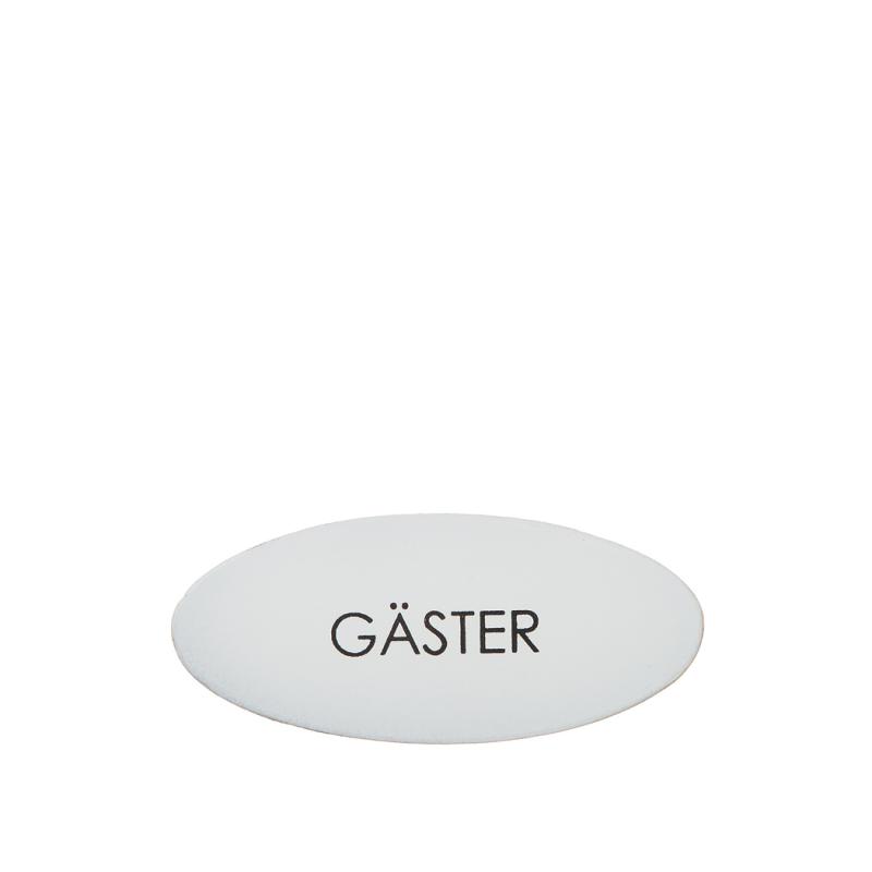 Dörrskylt i plåt vit gäster