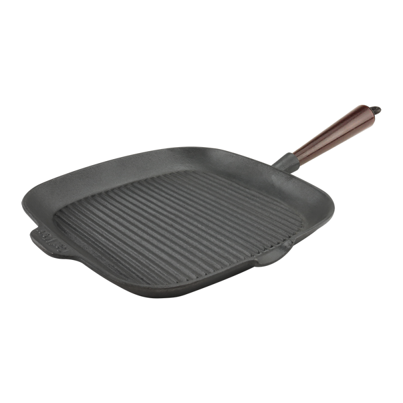 Grillpanna i gjutjärn 28 cm med trähandtag