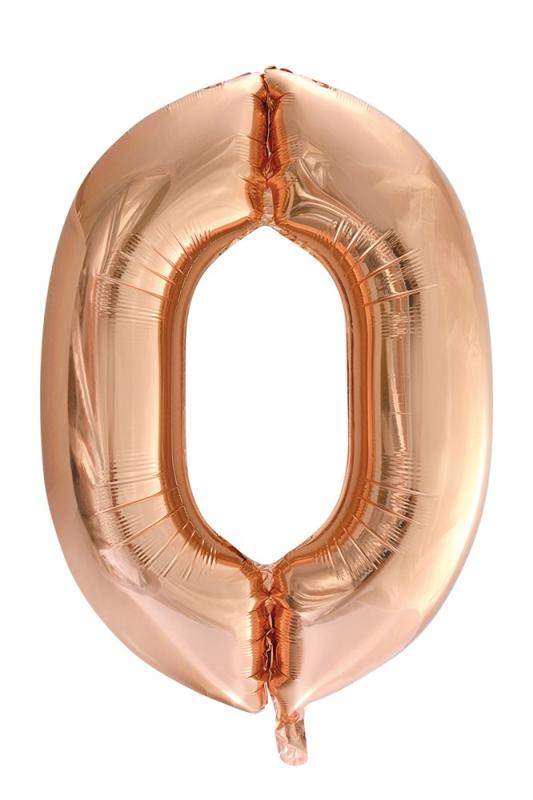 Folieballong 86 cm siffra 0 roséguld