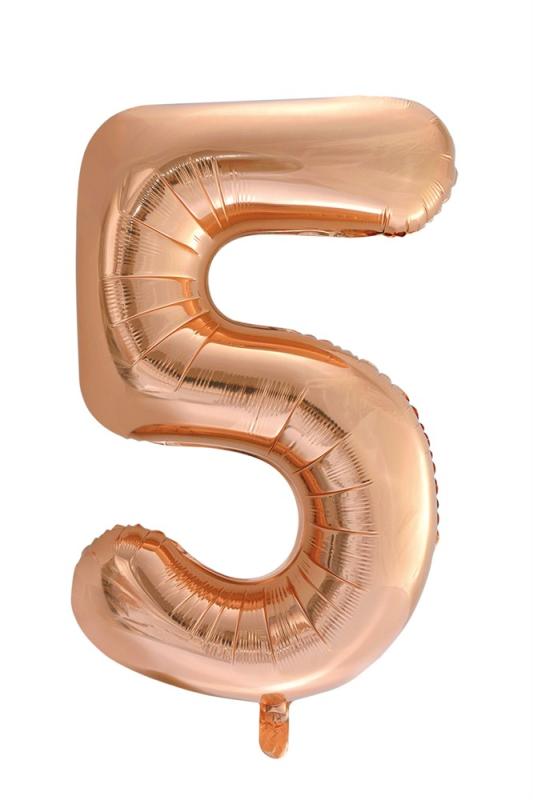 Folieballong 86 cm siffra 5 roséguld